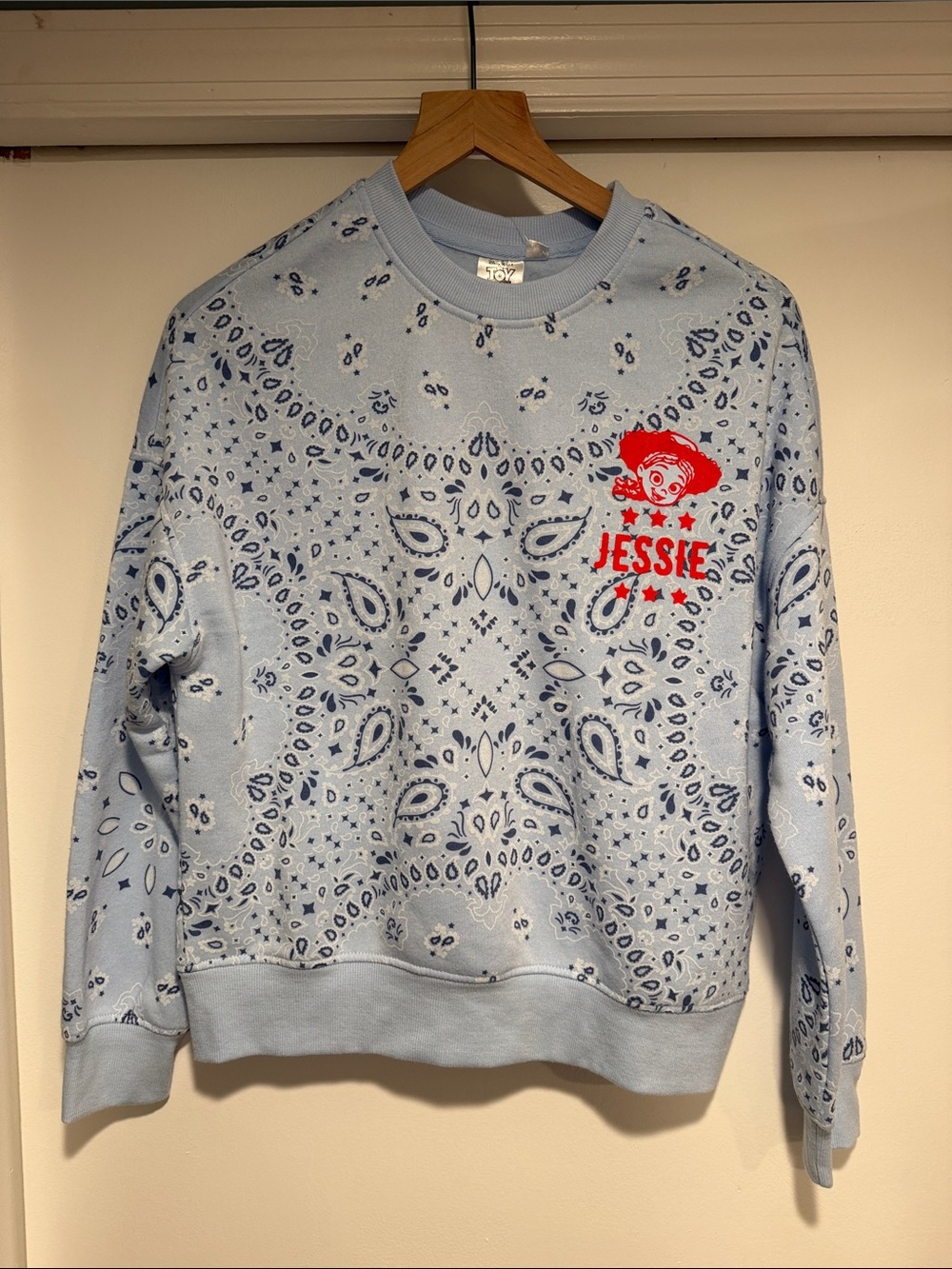 Toy Story 5 light Blue Jessie Graphic Bandana-Print Sweatshirt small